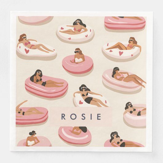Monogram Gepersonaliseerd Zomer Zwembad Float Patr Servet (Voorkant)