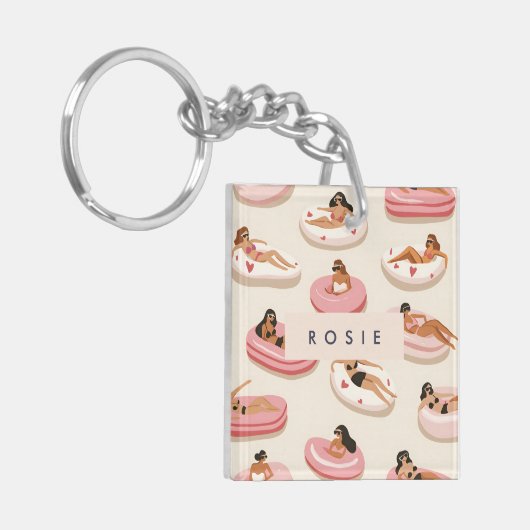 Monogram Gepersonaliseerd Zomer Zwembad Float Patr Sleutelhanger (Voorkant Links)