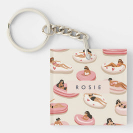 Monogram Gepersonaliseerd Zomer Zwembad Float Patr Sleutelhanger