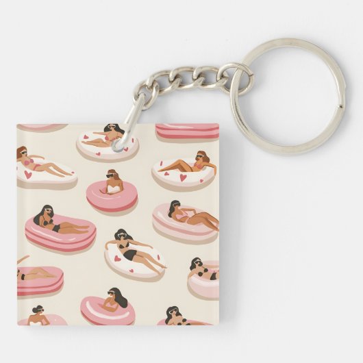 Monogram Gepersonaliseerd Zomer Zwembad Float Patr Sleutelhanger (Achterkant)