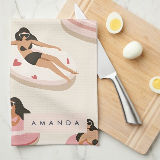 Monogram Gepersonaliseerd Zomer Zwembad Float Patr Theedoek (Quarter Fold)