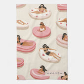 Monogram Gepersonaliseerd Zomer Zwembad Float Patr Theedoek (Verticaal)