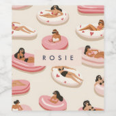 Monogram Gepersonaliseerd Zomer Zwembad Float Patr Wijn Etiket (Enkel label)