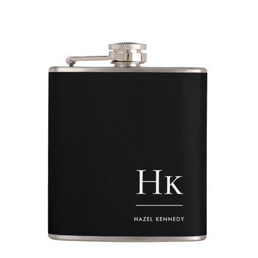 Monogram gepersonaliseerd zwart wit heupfles (Voorkant)