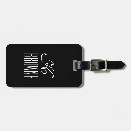 Monogram | Gepersonaliseerd zwart-wit ontwerp | Bagagelabel (Voorkant horizontaal)