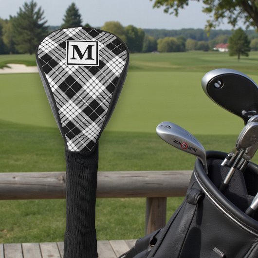 Monogram Gepersonaliseerd zwart-wit tartanpatroon Golfheadcover