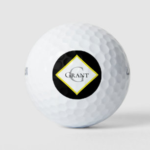 Monogram Gepersonaliseerd zwarte Gele Golfballs Golfballen