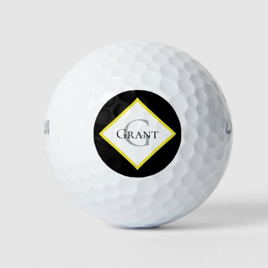 Monogram Gepersonaliseerd zwarte Gele Golfballs Golfballen (Voorkant)