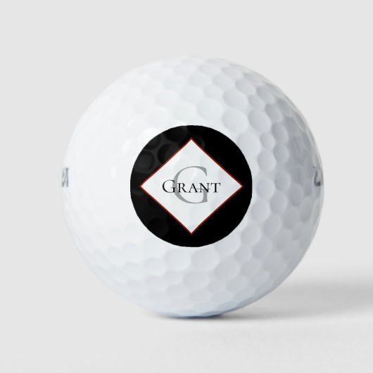 Monogram Gepersonaliseerd zwarte rode Golf Balls Golfballen (Voorkant)