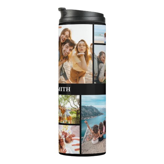 Monogram gepersonaliseerde 12 fotocollage thermosbeker (Geroteerd rechts)