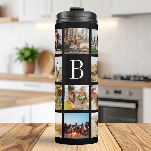 Monogram gepersonaliseerde 19 fotocollage thermosbeker