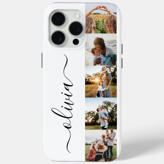 Monogram gepersonaliseerde 5 fotocollage Case-Mate iPhone case (Achterkant)