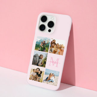 Monogram gepersonaliseerde 5 fotocollage iPhone 16 pro max hoesje