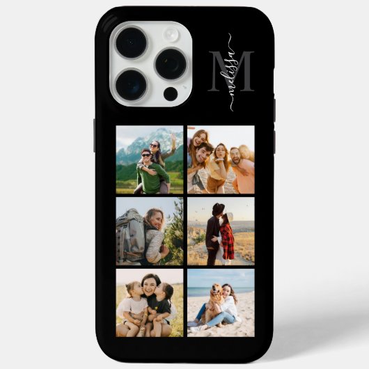 Monogram gepersonaliseerde 6 fotocollage Case-Mate iPhone case (Achterkant)