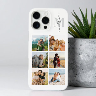 Monogram gepersonaliseerde 6 fotocollage iPhone 16 pro max hoesje