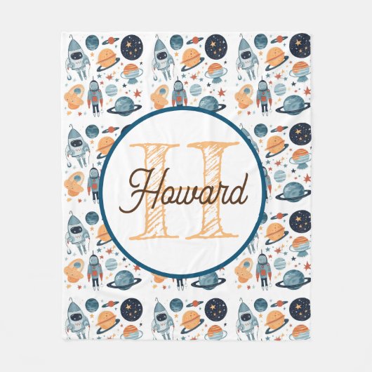 Monogram gepersonaliseerde astronaut fleece deken (Voorkant)