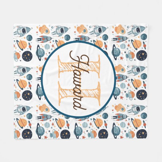 Monogram gepersonaliseerde astronaut fleece deken (Voorkant (Horizontaal))