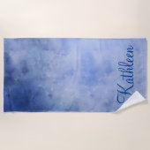 Monogram Gepersonaliseerde Blauwe en Witte Waterve Strandlaken (Voorkant)