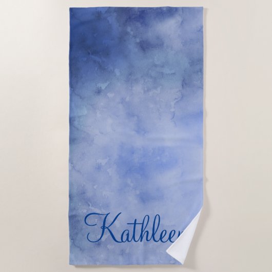 Monogram Gepersonaliseerde Blauwe en Witte Waterve Strandlaken (Voorkant)