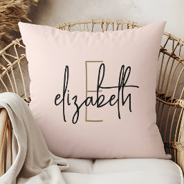 Monogram gepersonaliseerde blush pink kussen