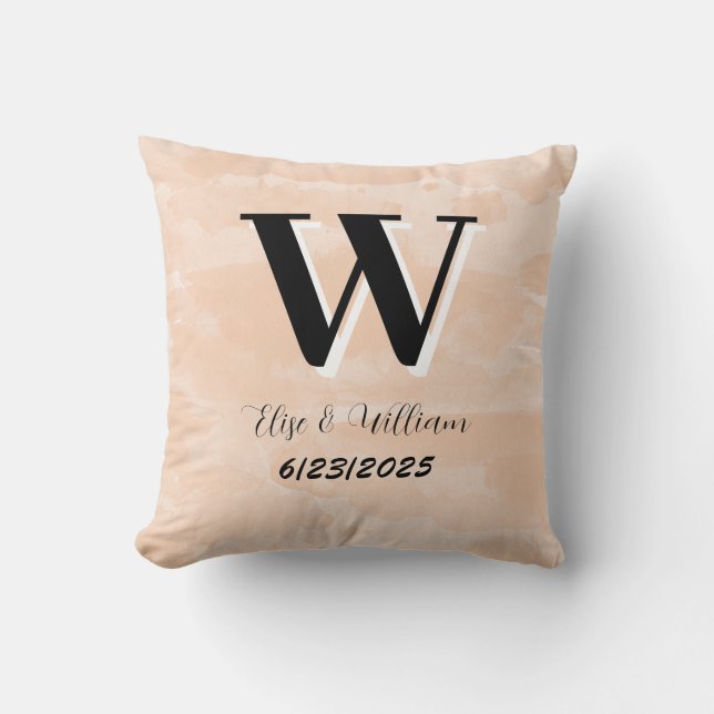 Monogram gepersonaliseerde boho bruiloft aandenken kussen (Voorkant)