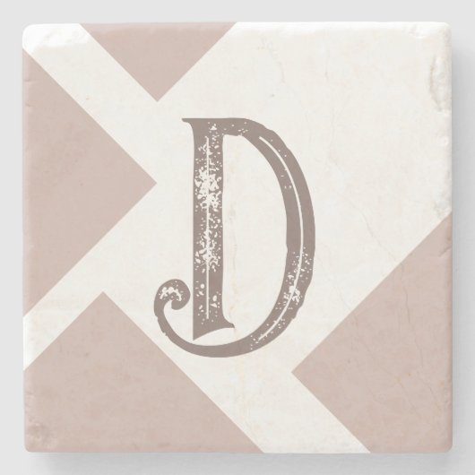 Monogram gepersonaliseerde bruine neutrale geometr stenen onderzetter (Voorkant)