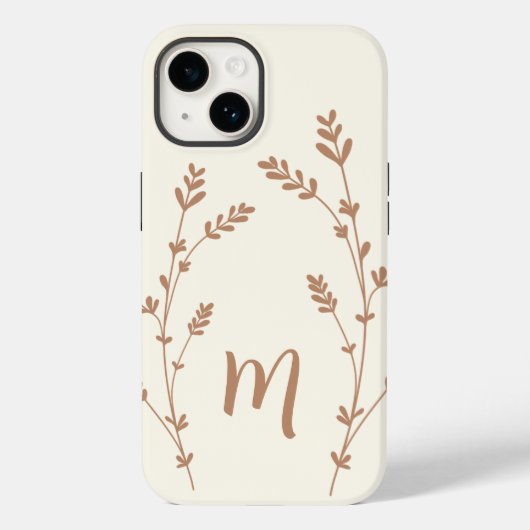 Monogram gepersonaliseerde chic leaves design brow Case-Mate iPhone case (Achterkant)
