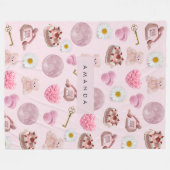 Monogram Gepersonaliseerde Coquette Roze Maan Vrou Fleece Deken (Voorkant (Horizontaal))