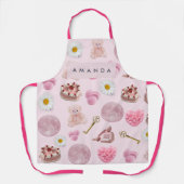 Monogram Gepersonaliseerde Coquette Roze Maan Vrou Schort (Voorkant)