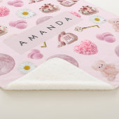 Monogram Gepersonaliseerde Coquette Roze Maan Vrou Sherpa Deken (3/4)