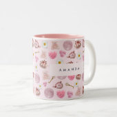 Monogram Gepersonaliseerde Coquette Roze Maan Vrou Tweekleurige Koffiemok (Voorkant rechts)