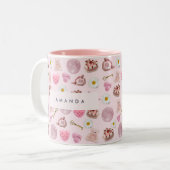 Monogram Gepersonaliseerde Coquette Roze Maan Vrou Tweekleurige Koffiemok (Voorkant links)