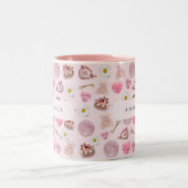 Monogram Gepersonaliseerde Coquette Roze Maan Vrou Tweekleurige Koffiemok (Center)