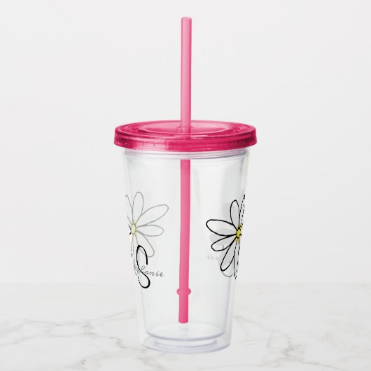 Monogram gepersonaliseerde Daisy Doodle Gift Acryl Drinkbeker (Rechts)