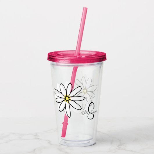 Monogram gepersonaliseerde Daisy Doodle Gift Acryl Drinkbeker (Achterkant)