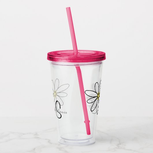 Monogram gepersonaliseerde Daisy Doodle Gift Acryl Drinkbeker (Links)