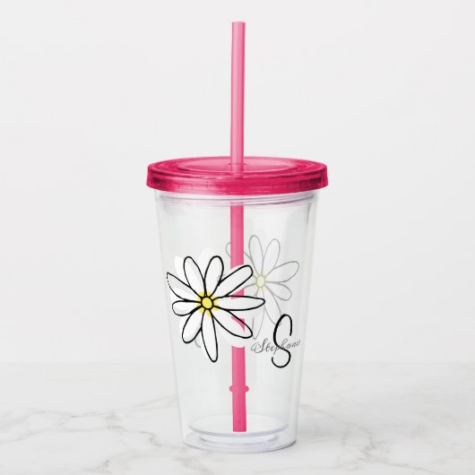 Monogram gepersonaliseerde Daisy Doodle Gift Acryl Drinkbeker (Voorkant)