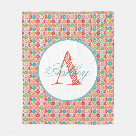Monogram gepersonaliseerde donuts fleece deken (Voorkant)
