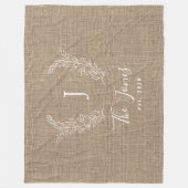 Monogram gepersonaliseerde familienaam rustic jute fleece deken (Voorkant)