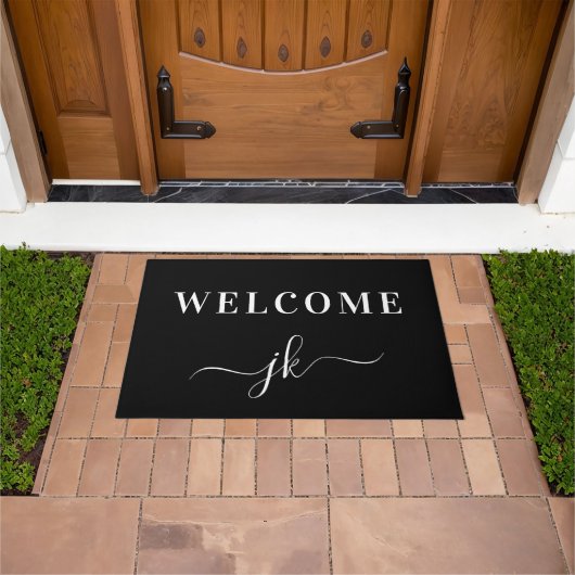 Monogram Gepersonaliseerde familienaam Welkom Deurmat (Buiten)