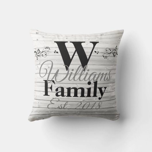 Monogram gepersonaliseerde Faux-houtfamilie Kussen (Achterkant)