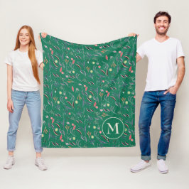 Monogram gepersonaliseerde Floral Waterverf Fleece Deken