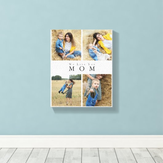 Monogram Gepersonaliseerde Foto Collage Moederfami Canvas Afdruk (Insitu (Houten vloer))