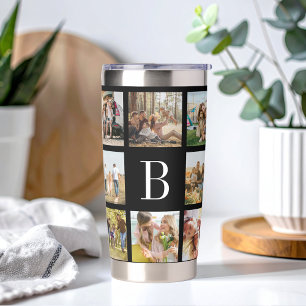 Monogram gepersonaliseerde fotocollage geïsoleerde drinkbeker
