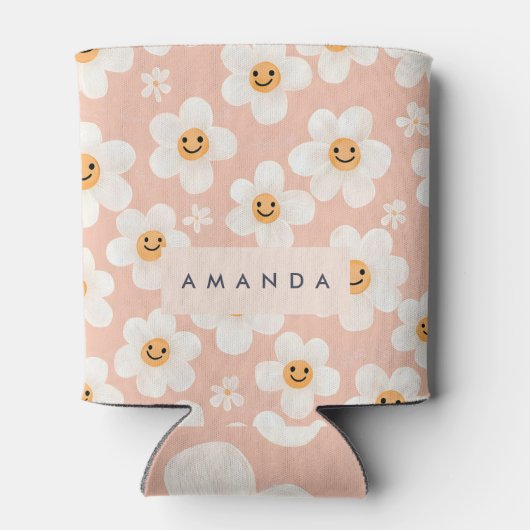 Monogram Gepersonaliseerde Glimlach Daisy Bloemenp Blikjeskoeler (Achterkant)