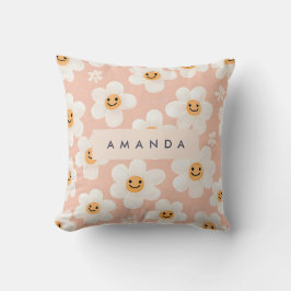 Monogram Gepersonaliseerde Glimlach Daisy Bloemenp Kussen