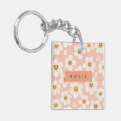 Monogram Gepersonaliseerde Glimlach Daisy Bloemenp Sleutelhanger (Voorkant Links)