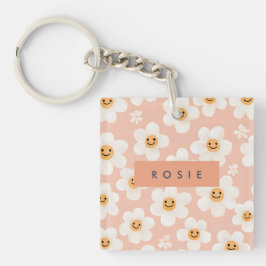 Monogram Gepersonaliseerde Glimlach Daisy Bloemenp Sleutelhanger