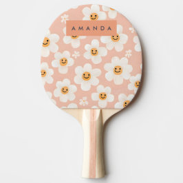 Monogram Gepersonaliseerde Glimlach Daisy Bloemenp Tafeltennisbatje