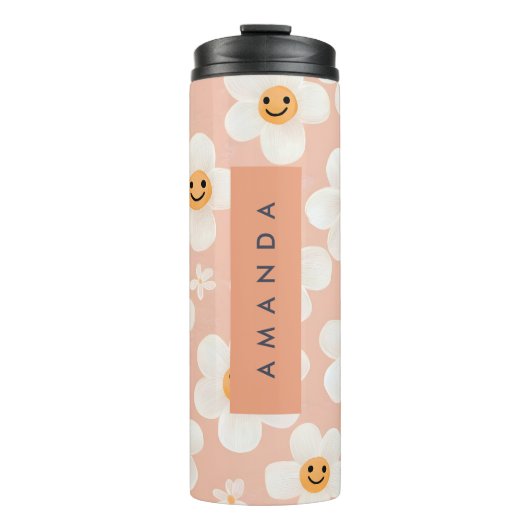 Monogram Gepersonaliseerde Glimlach Daisy Bloemenp Thermosbeker (Voorkant)